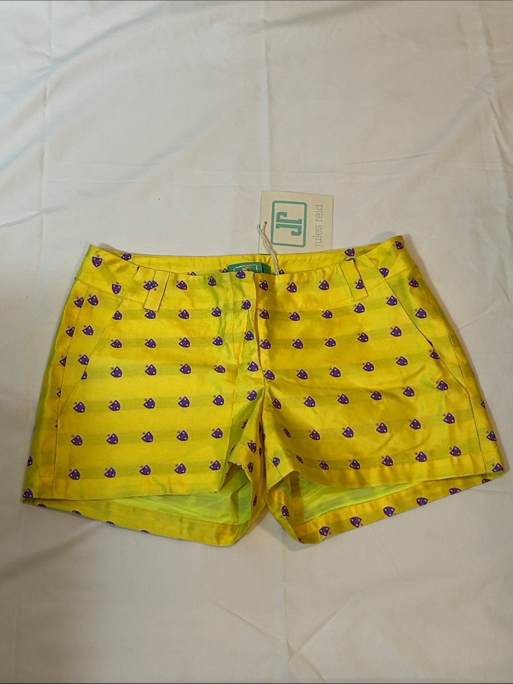 Jules Reid 100% Silk Hunter Shorts Neon Yellow Size 8 NWT